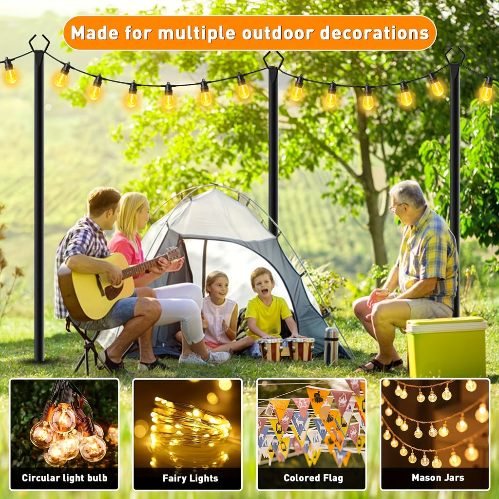 4 Pack 11.1FT String Light Poles With Metal Ground Stake, Heavy Duty Rustproof Metal Light Stand For Outdoor Garden Backyard Deck, Fall Autumn Harvest & Halloween Party Decor, Perfect For Wedding, Patio, Outside Holiday String Lights Support Poles