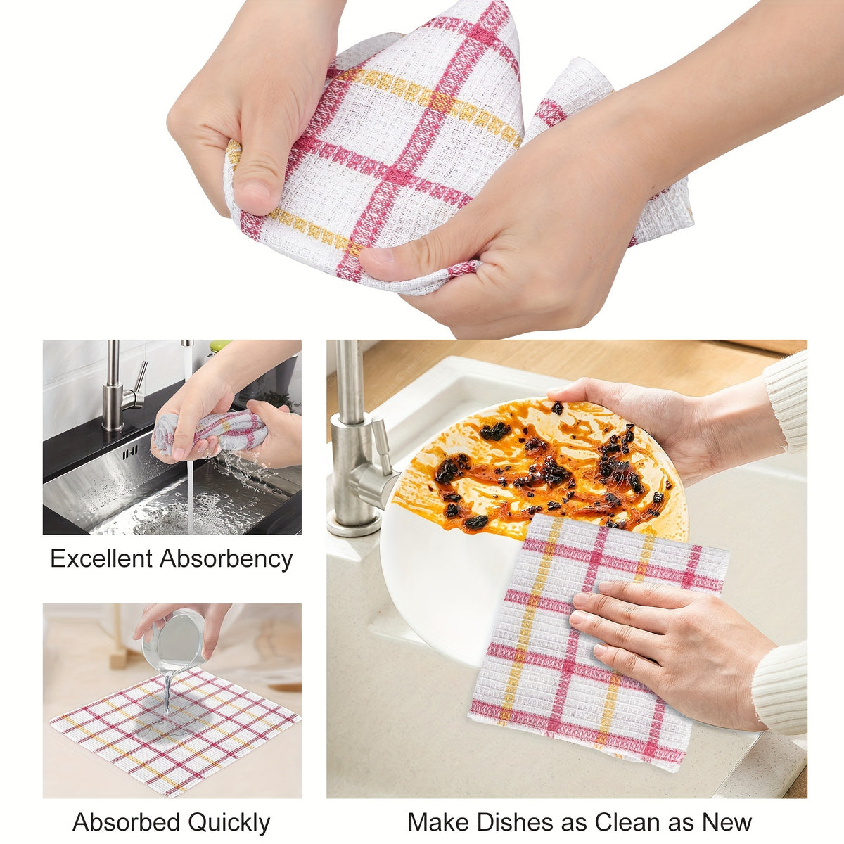 12pcs Kitchen Dishcloths - Soft Absorbent Dishcloths, Square Household Cleaning Cloth Set, Reusable And Durable Kitchen Wipes, Quick Drying Scouring Cloth, Practical Car Cleaning Cloth Set, Home Festival Wedding Decoration