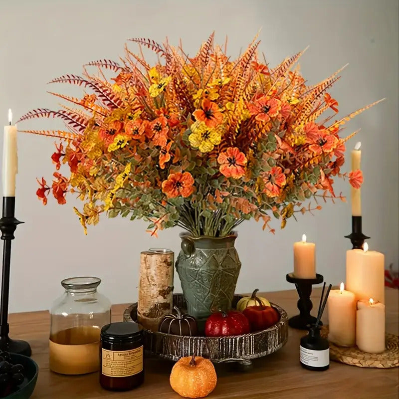 Set of 8 Artificial Autumn Flowers, Designed to Resist UV Rays And Fading, Perfect for Decorating Your Home Indoors, As Well As Enhancing Your Garden, Courtyard, Fireplace, And Porch Window Sill