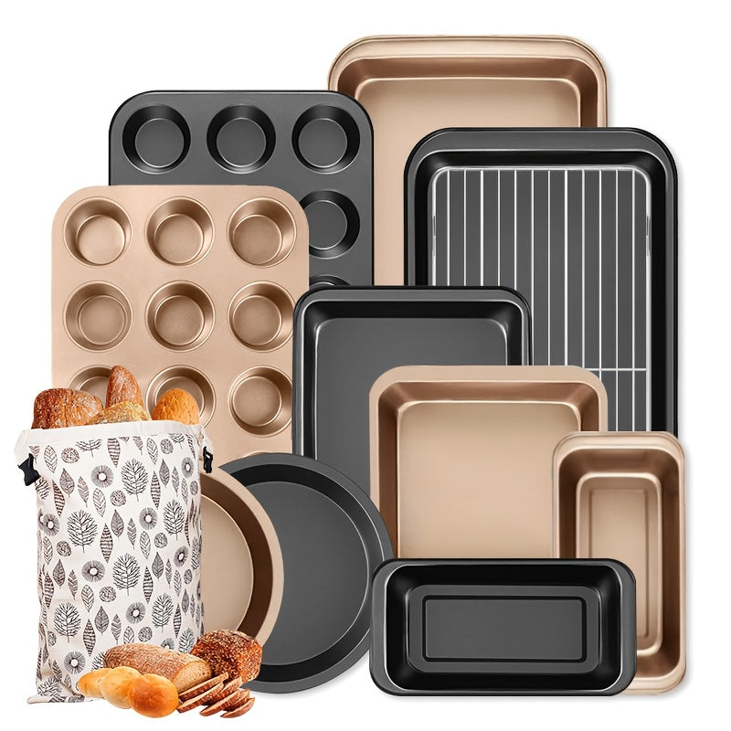2/6/7/8/12/16/18pcs Nonstick Baking Pans Set Kitchen Baking Sheets Oven Bakeware Sets Round/Square Cake Pan Muffin Pan, Loaf Pan, Roast Pan, Cookie Sheet Baking Supplies Grey Measuring Spoon Scraper Rack Whisks Bread Bag Muffin Cups Spatulas