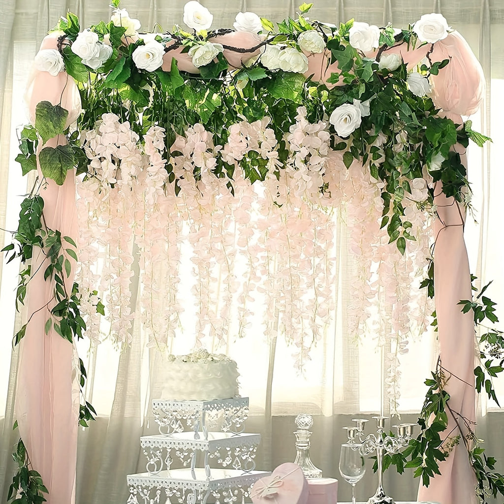 ULTROSOKE 24pcs Artificial Wisteria Hanging Flowers, Wisteria Artificial Flower Fake Wisteria Vine Ratta Long Hanging Bush Garland Flowers String Decorate Home Party Wedding Decor