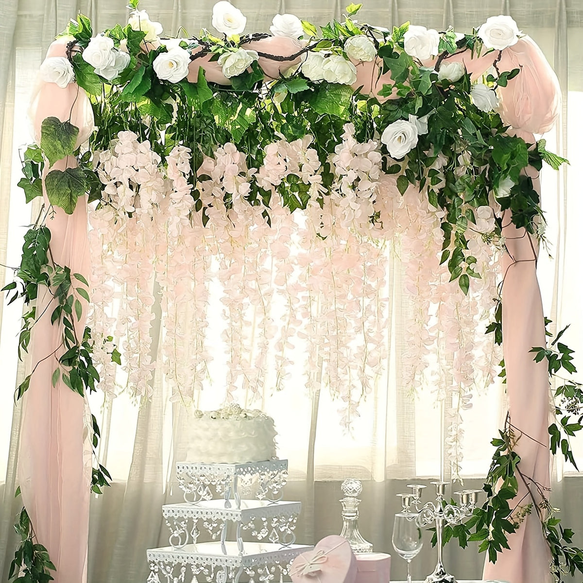 ULTROSOKE 24pcs Artificial Wisteria Hanging Flowers, Wisteria Artificial Flower Fake Wisteria Vine Ratta Long Hanging Bush Garland Flowers String Decorate Home Party Wedding Decor