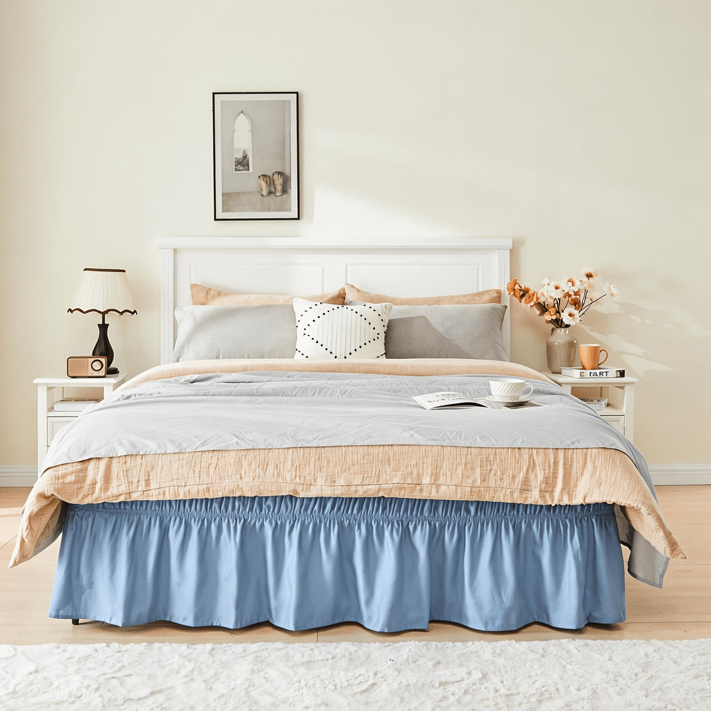 Leafy Sleep Elastic Bed Ruffle, Easy Wrap Around Ruffle, Microfiber Bed Skirt with Adjustable Elastic Belt 15 Inch Tailored Drop, Hotel Quality Bed Skirt, Fade Resistant, Easy Fit, Machine Washable