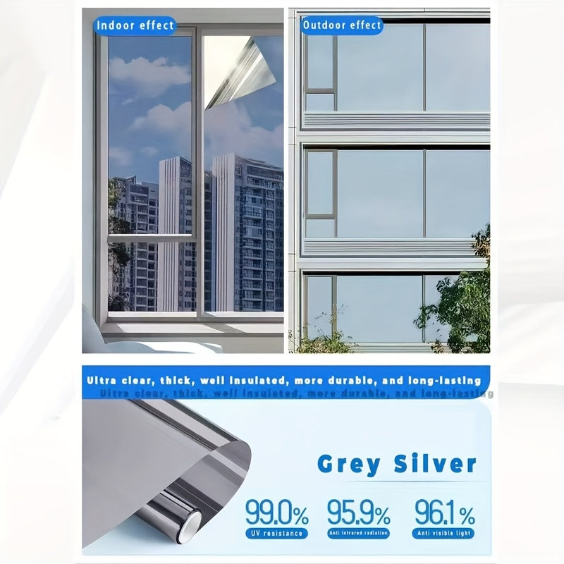 Large One-Way Privacy Window Film for Home And Office Windows. Features Electrostatic Adhesion - No Glue Required - And Provides Protection, Sunshade, And Heat Insulation. Holiday Decorations. Bonus Gifts: Spray Bottle, Measuring Tape, And Squeegee