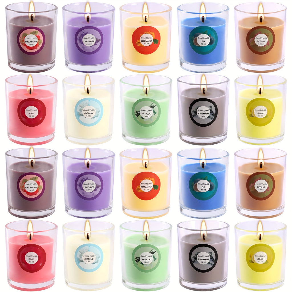 Halloween 20 Pack Strong Scented Soy Wax Candles in Glass Jars - 10 Aromas (Lavender, Vanilla, Jasmine) with Decorative Dried Flower Labels, Individually Wrapped Gift Set for Birthdays, Christmas, Valentine’s Day, Weddings & Decor (Rain)
