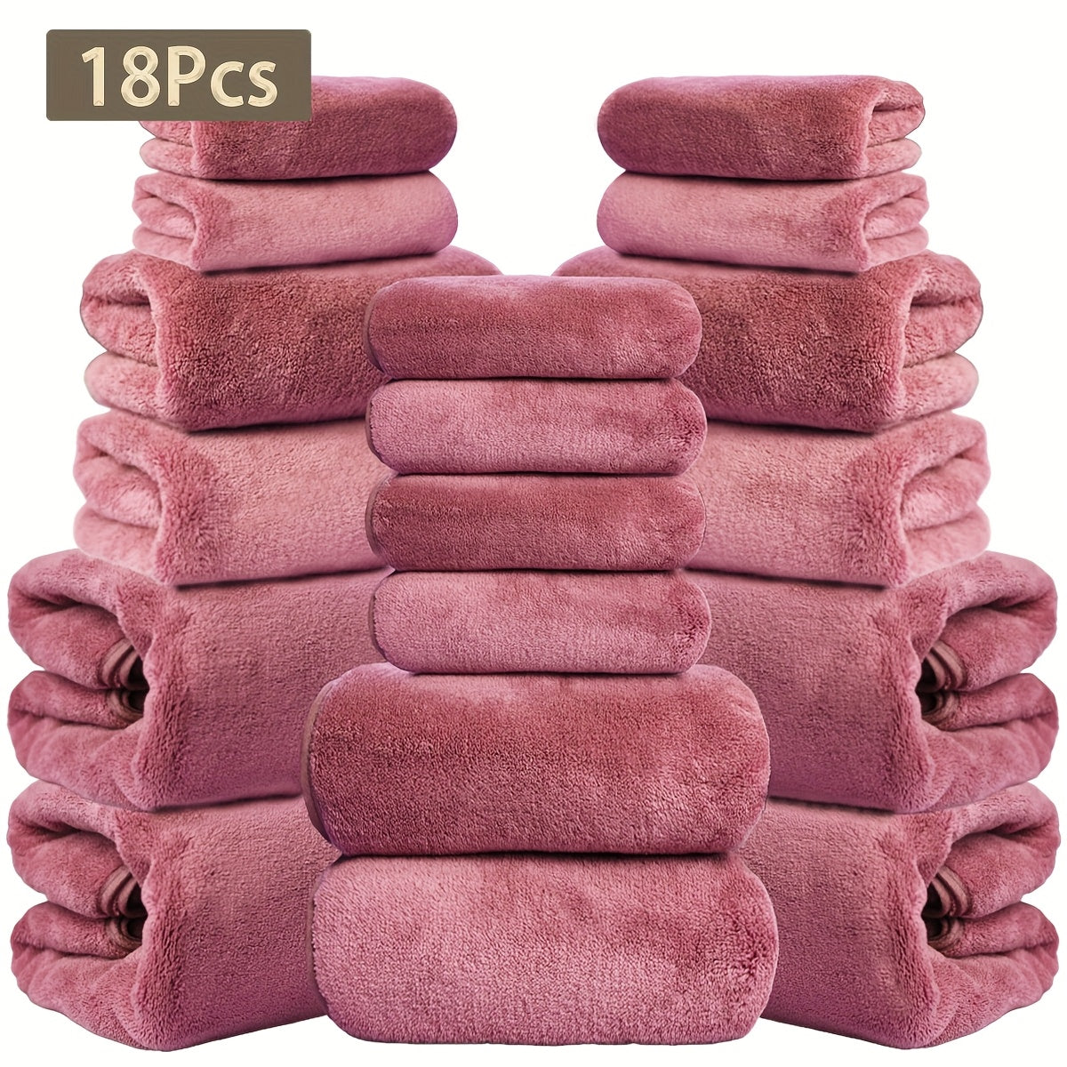 18pcs Coral Velvet Towel Bath Towel Set, 4 Bath Towels, 4 Towels, 10 Square Towels, Suitable for Hotel, Home, Travel, Spa
