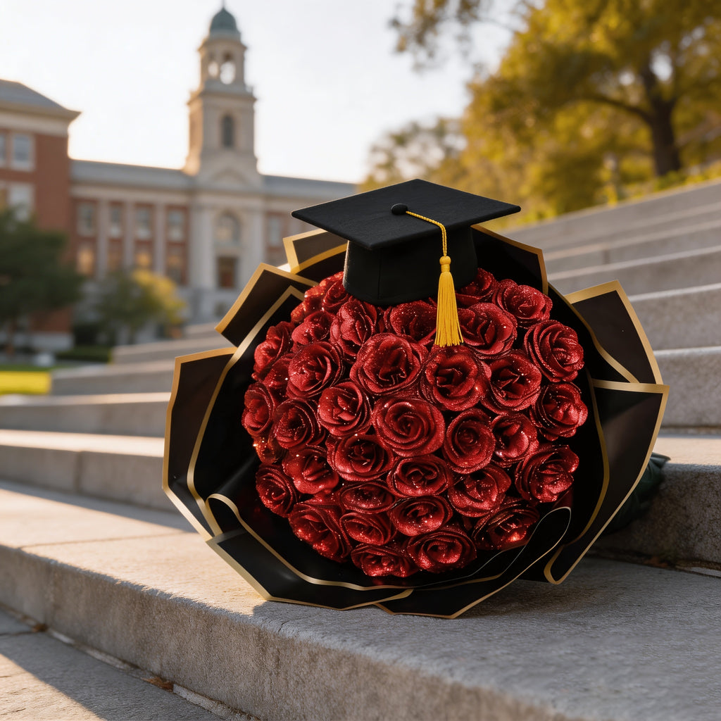 24/36pcs Glitter Roses Bouquet - Everlasting Shiny Artificial Red Roses with Sparkling Glitter Petals - DIY Fake Flower Bouquet Suitable for Valentine' Day, Mother' Day, Wedding, Anniversary, - Gifts for, Plastic Roses Bouquet
