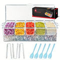 Chilled Garnish Serving Tray with Lid, Clear 5 Compartment Ice Base Organizer with 5 Forks and 3 Tongs for Fruit, Condiments, Cocktail Bars and Parties