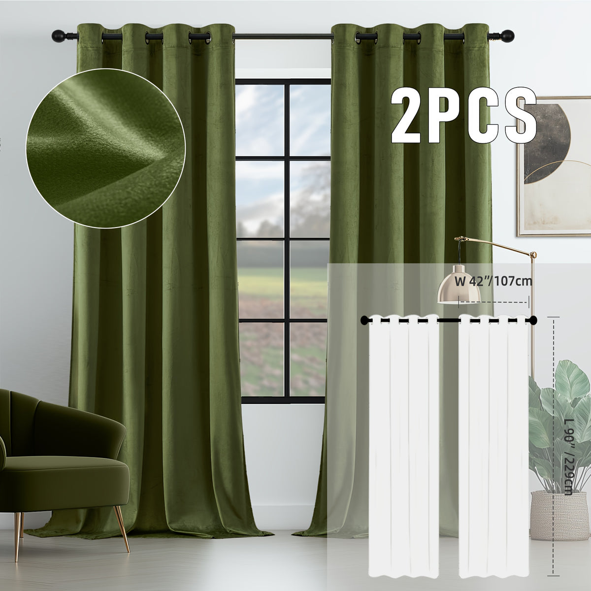 2pcs Velvet Room Darkening Curtains | Vintage Soundproof and Thermal Insulated, Elegant Soft Velvet Grommet Top Curtains for Living Room and Bedroom, Unlined, Solid Color, Fashionable Valentine'S Day Décor