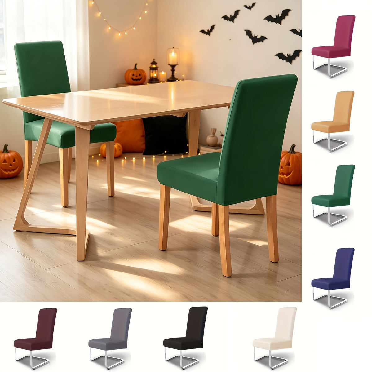 4pcs Set/6pcs Set Milk Elastic Home Kitchen Dining Chair Slipcover, Chair Cover, Furniture Protector For Wedding Office Living Room, Easy To Install, Suitable For Any Dining Chair.Halloween Gift, Halloween Home Decorations