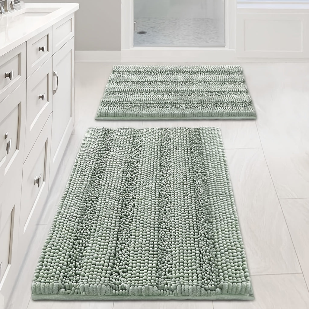 AIERJIA Bathroom Rugs, Set of 2 Thick Chenille Striped Shaggy Bath Mats for The Bathroom, Non-Slip Mats for Bathroom Flooring (32 X 20 And 24 X 17 Inches)