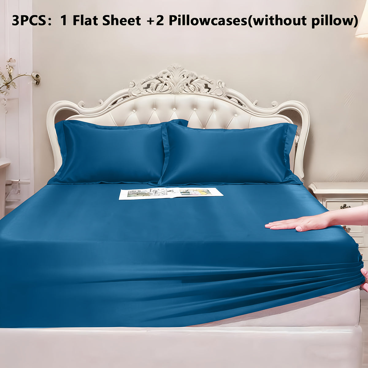 Luxury Satin Fitted Sheet, Fitted Sheet+Pillowcase, Queen Sheet, Cooling, Smooth, Breathable, Wrinkle-Resistant, Machine Washable, Easy Care Ultra Soft for Hot Sleepers Child, Children, Adults, Hotels, Apartments, Wedding Gifts-3000TC Random Color