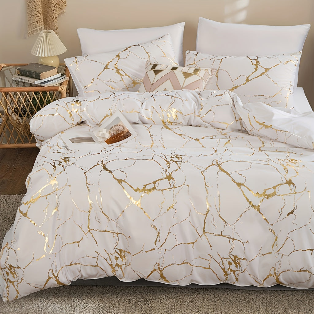 3pcs High-Grade Super Soft Breathable Bronzing Texture Duvet Cover Set (1 Duvet Cover+2 Pillowcases Without Pillow Core), at Home Dormitory All-Season