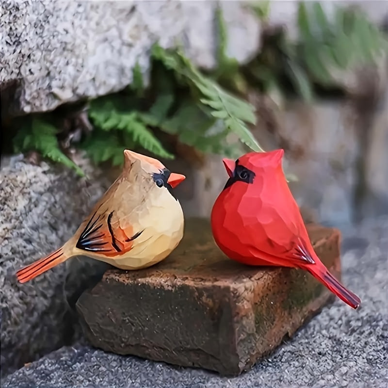 2pcs Cardinal Statues Handmade Wood Carving Painted Bird Statues, Various Bird Home Decorations, Best Gifts for Bird Lovers, Suitable for Birthdays, Christmas Gifts for Family And Friends