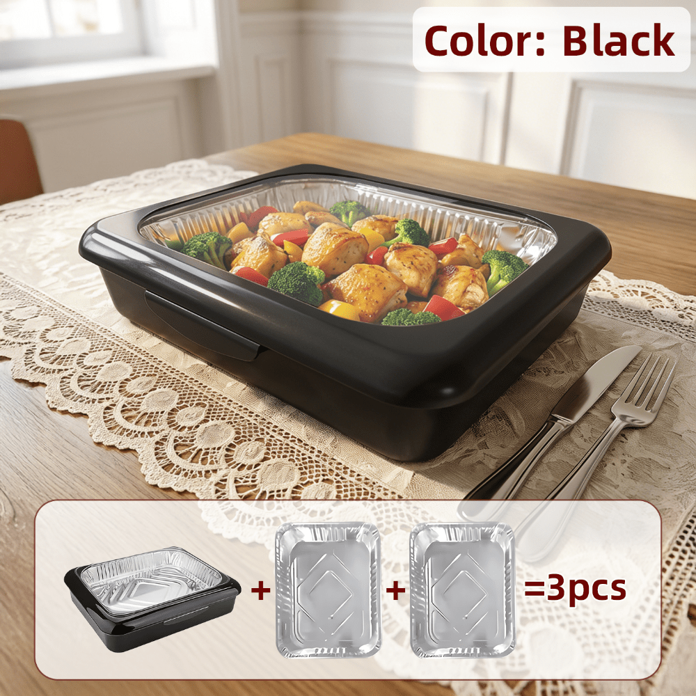 Set of 3 Elegant Pans 2 IN 1 Reusable Plastic Food Storage Boxes with 2 Complimentary Foil Trays for Outdoor Gatherings, Celebrations, Christmas, And Thanksgiving Presents