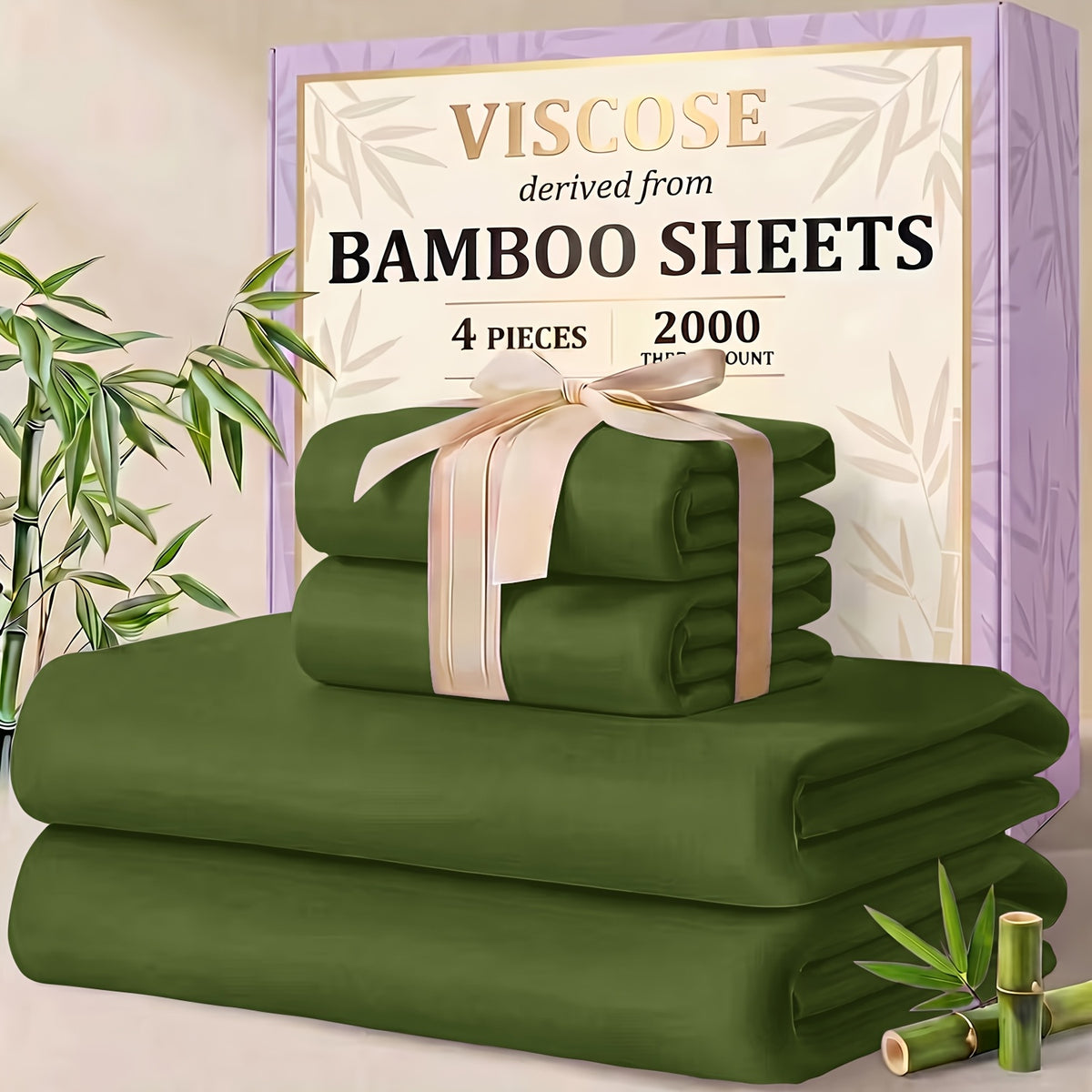 4/6pcs Cooling Bamboo Sheet Sets - Queen Size Soft 2000TC Luxurious Hotel Sheets, Luxury Kids Fitted Sheet, with 16-Inch Deep Pocket, Kids Sheet & Pillowcases And Breathable Night Sweats, Suitable for All Seasons, Twin/Full/Queen/King