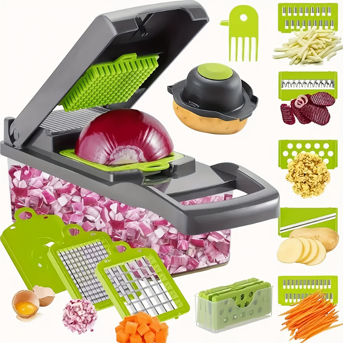 16-in-1 Manual Vegetable Chopper Set, With 8 Blades, Container, Peeler And Filter, Easy Meal Preparation, Professional Onion, Carrot And Garlic Slicer, Kitchen Supplies