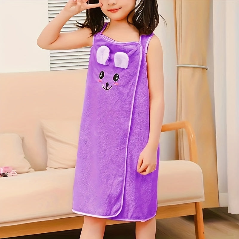 Kids Bath Towel Wrap with Cute Bunny Ears, Contemporary Microfiber Cartoon Anime Bath Skirt for Girls, Ultra Compact Towel Robe, Age 6-12 - 250Gsm