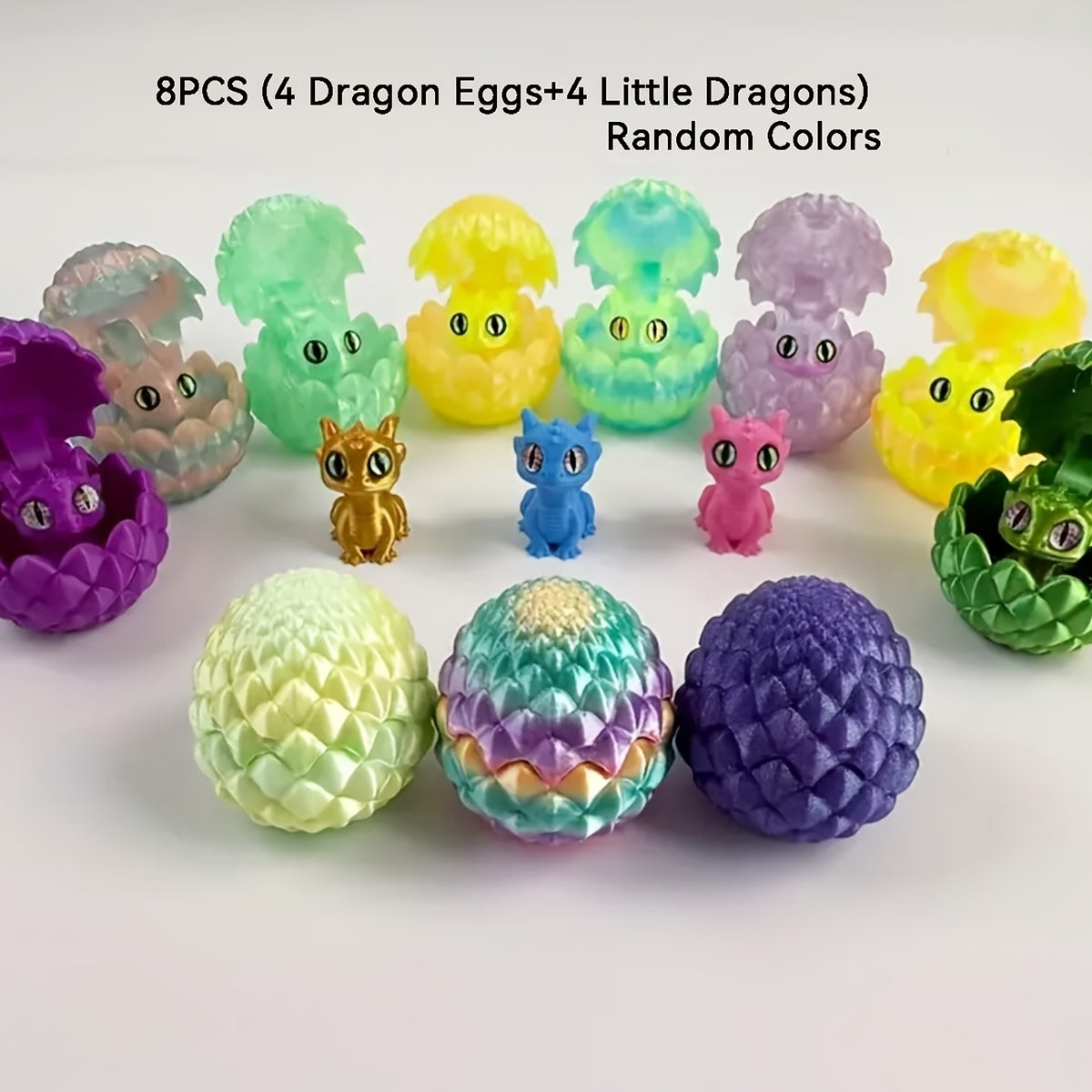8pcs Random Color, 3D Printed Dragon Eggs And Dragon Statues, Suitable for Holiday Decoration, Holiday Gifts, And Other Decorations
