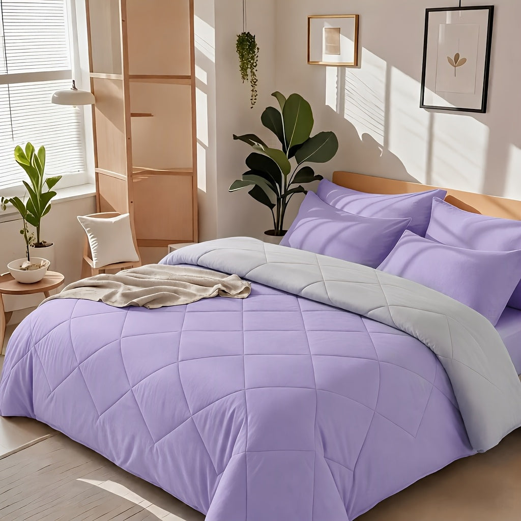 2/3pcs Solid Color Rhombus Grid Queen/King Size Bedding Set Soft, Comfortable, Fluffy Microfiber Filling Lightweight Breathable Fabric Easy Care All Season Use Includes Comforter Pillowcases Luxury Quality