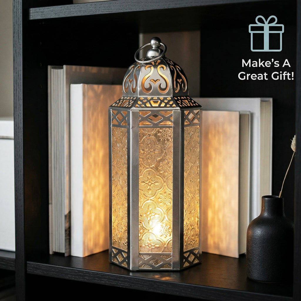 Decorative Moroccan Candle Lantern Holder, Medium, 10.5" Tall
