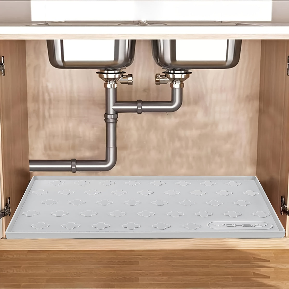 Silicone Under Sink Mat 34 x 22 Inches, Waterproof Cabinet Liner with Raised Edges and Honeycomb Pattern for Kitchen Bathroom Storage and Spill Protection