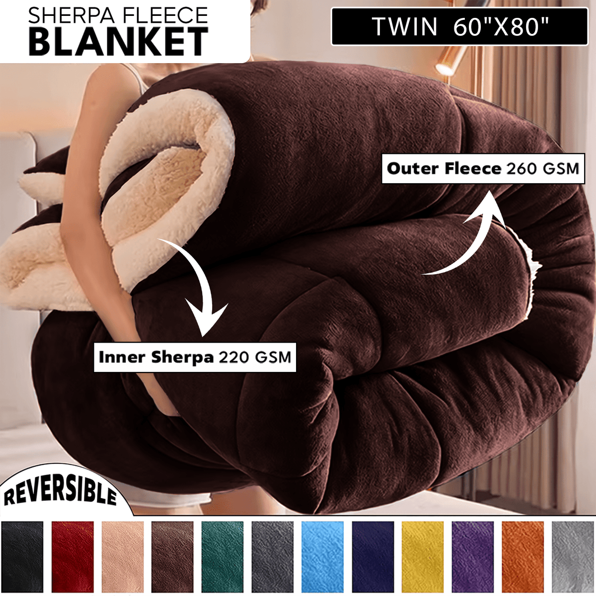 480GSM Heavy Sherpa Fleece Blanket – Double-Sided Warm Throw for Couch, Bed, Office and Travel, Reversible All Season Comfort, Room & Sofa Decoration, Holiday Gift, Sofa Blankets