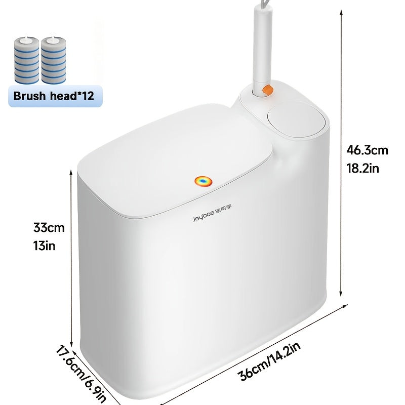2-In-1 Trash Can with Toilet Brush And Brush Head | White Rectangular Modern Bathroom Narrow Seam Trash Can with Push-On Lid, Disposable Toilet Brush, Ivory, Bathroom Decor And Additions, Floor Mount, Plastic, JOYBOS