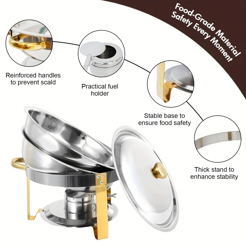 6/9 QT Chafing Dishes for Buffet 1/2/4 Pack, Round Chafing Dish Buffet Set, High Grade Stainless Steel Buffet Food Warmers Sets for Catering Events Parties Dinners with Complete Set, Golden And Silver, solely for Cooking