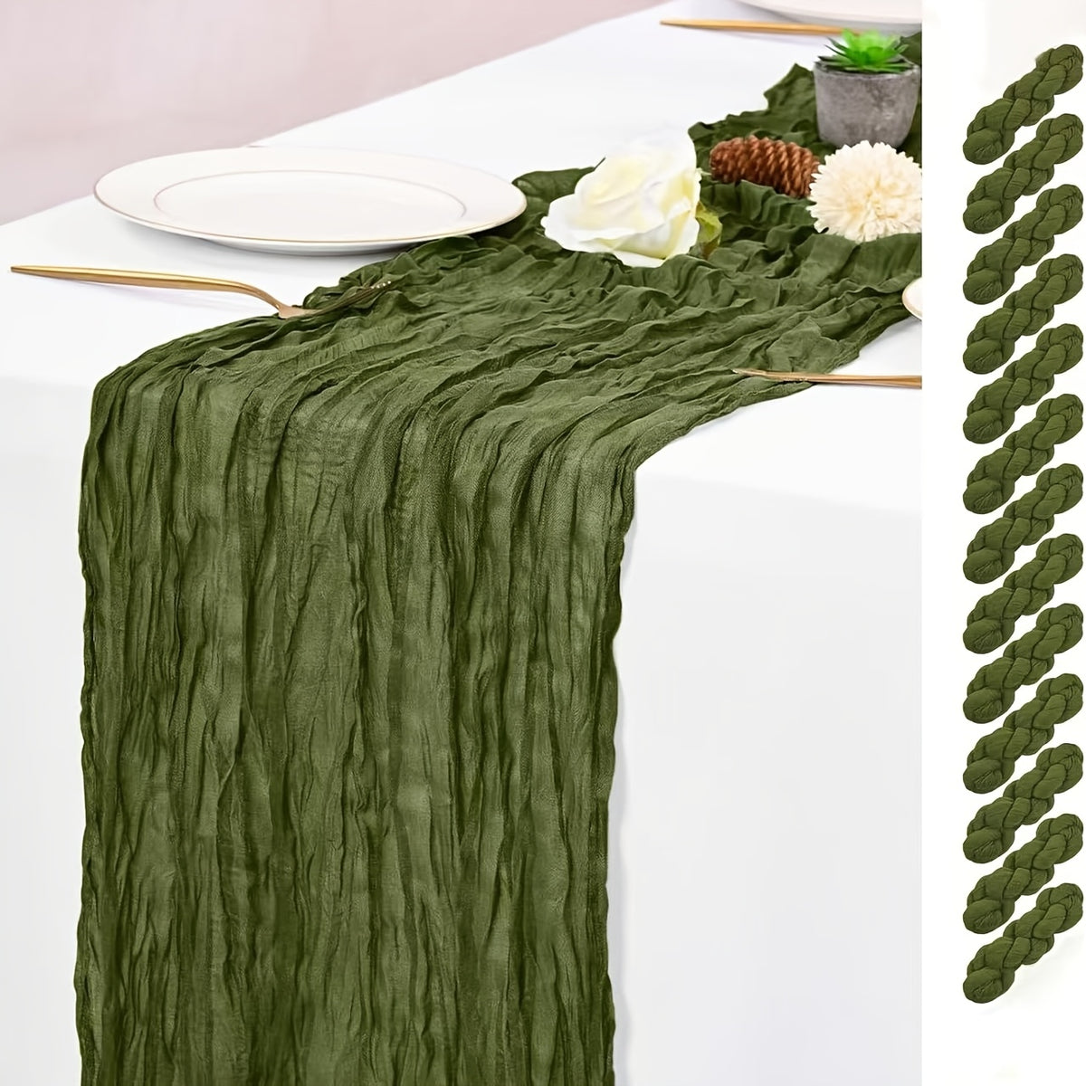 10pcs Pcs Cheesecloth Table Runner Suitable for Wedding Reception, -Edged Sheer Gauze Table Decor with -Edged Edges, Rectangular Runners for Boho Rustic Bridal Shower, Birthday Party, Graduation, Outdoor Events - Multi-Color