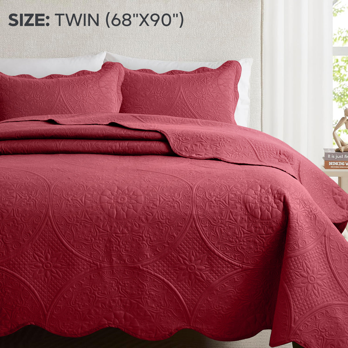3pcs Luxury Quilted Bedspread Set – Oversize Quilt Coverlet Soft & Cozy Floral Bedspread with Pillow Shams, Breathable Lightweight for Bedroom & Guest Room Decor