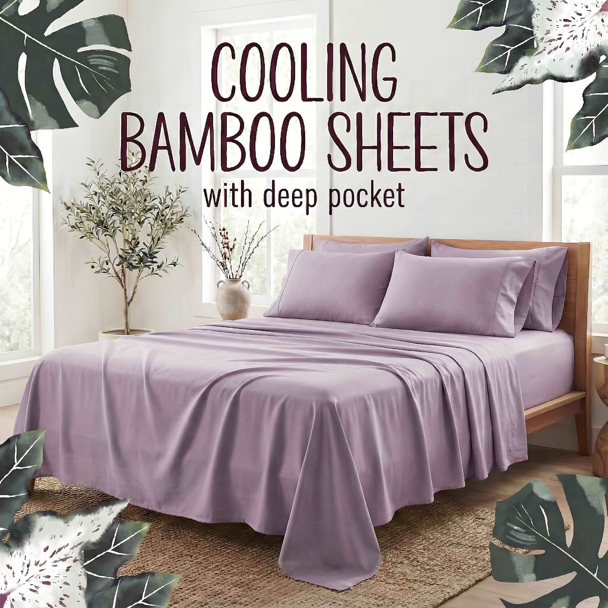 4-Piece Bamboo Fiber Bedding - Hypoallergenic and Temperature-Regulating, Suitable for All Seasons to Care for Deep Sleepers, Luxurious Bedding with Deep Pockets, Wrinkle-Resistant and No Ironing Needed, Great for Room and Bedroom Decor