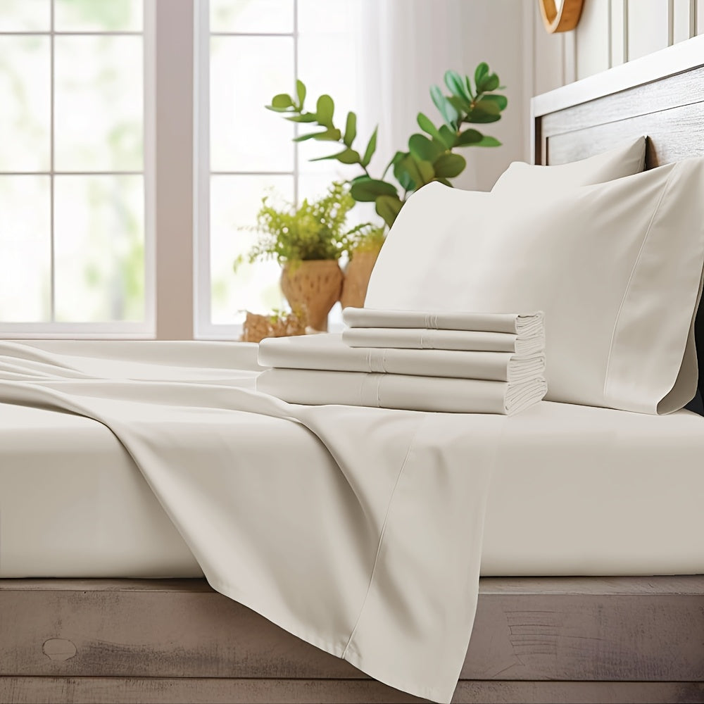 4pcs Bamboo Cooling Bedding - Cooling Bamboo Fiber Fitted Sheet Set, Extra Deep Bamboo Sheet Set- Suitable For Hot Sleepers, Kids, Children Pillowcases, Flat Sheet And Fitted Sheet - A Perfect Gift For Family, Queen And King Sizes, Next Day Delivery