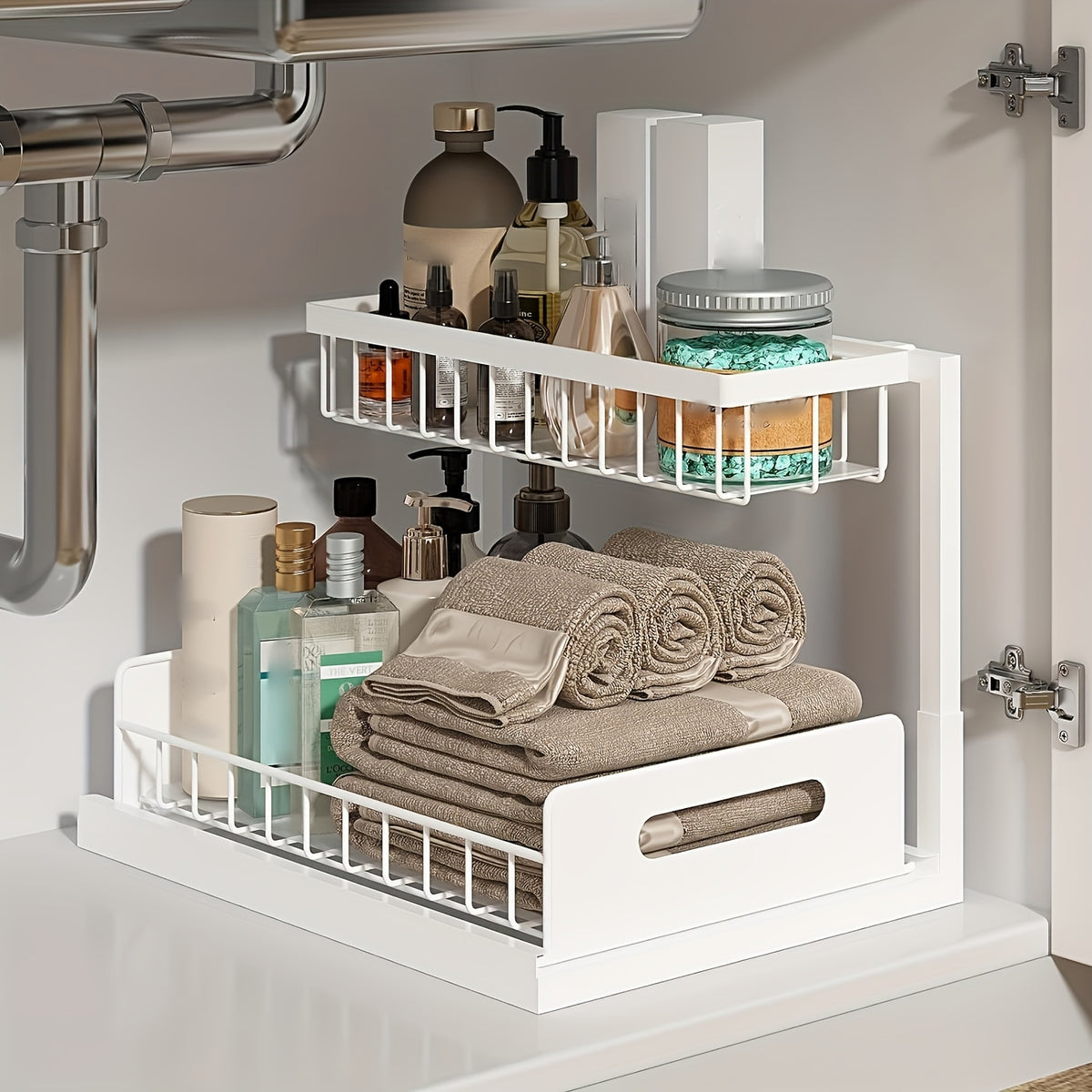 1/2pcs Kitchen Organizers And Storage, Kitchen Accessories, Utility Racks, Under Sink Organizer, Pull Out Cabinet Organizer, 2 Tier Slide Out Sink Shelf, Cabinet Storage Shelves, Under Sink Storage for Kitchen Bathroom Cabinet, Local Warehouse