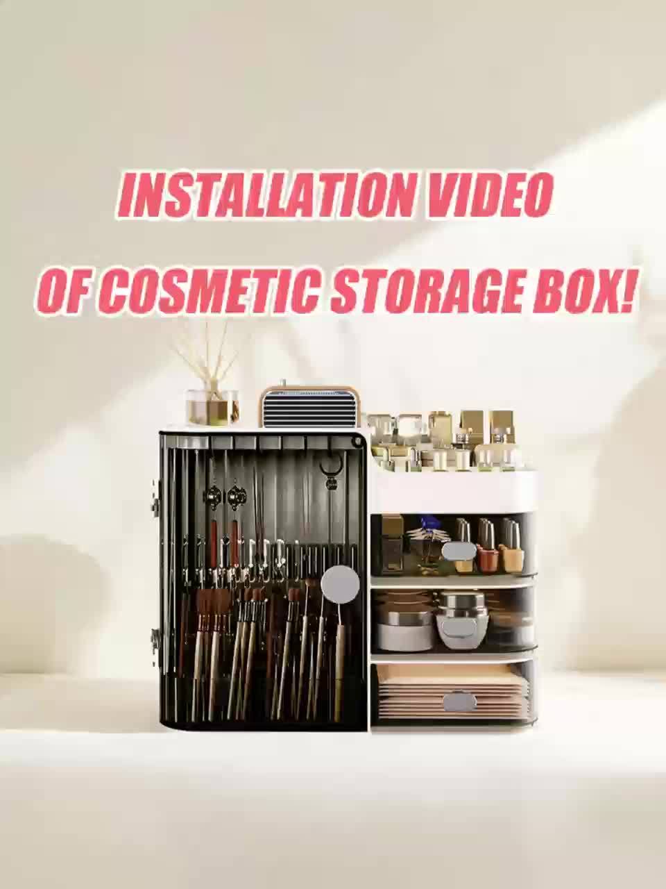Makeup Organizer Cabinet with 3 Drawers, Top Storage and Transparent Side Door for Cosmetics, Skincare and Bathroom Vanity Organization in Black or Cream White