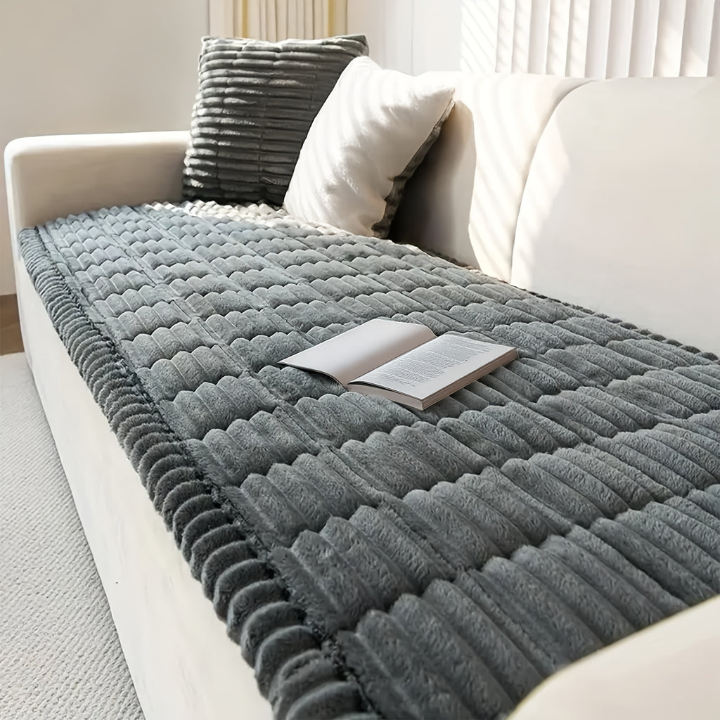 1pc Modern Corduroy Soft Couch Cover Washable, Non Slip Durable Plush Sofa Covers for 2/3/4 Cushion Couch Sofa L Sharped Sofa Slipcover, Thickened Cozy Furniture Protector Bedside Mat, Warm Sitting Pad for Any Seasons, Christmas Home Decor