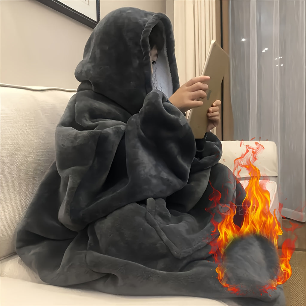 1pc Ultra-Soft Reversible Sherpa Fleece Hoodie Blanket With Kangaroo Pocket - Cozy Wearable Snuggle Sweatshirt, Machine Washable, Perfect New Year Gift, Valentine'S Day Gift TV Nights, And Outdoor Activities, Good For Christmas Present