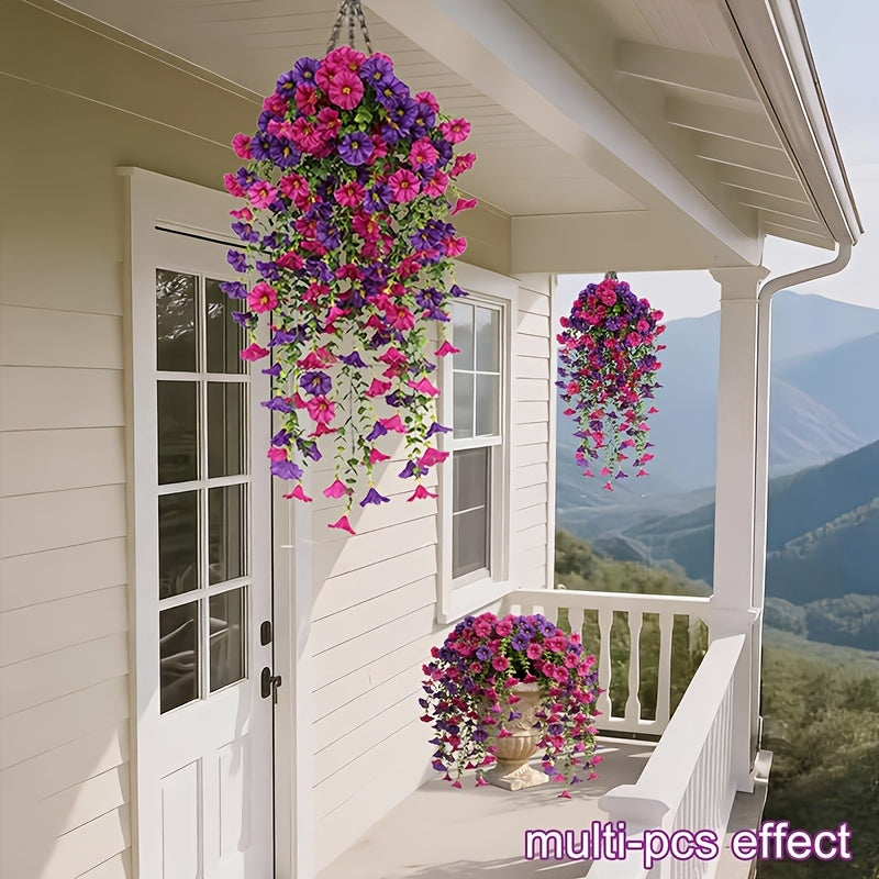 Artificial Hanging Morning Glory Flowers, 3-Piece Faux Floral Decor in Mix or Fuchsia for Porch Baskets, Garden Displays, Home and Office Styling