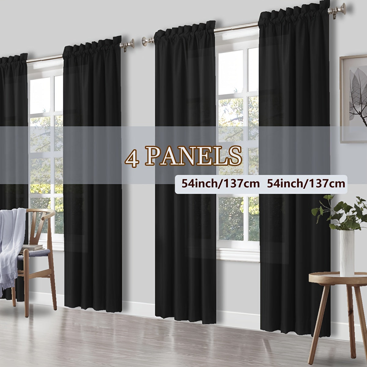 4 Panels Curtains, Solid Color Simple Rod Pocket Light Filtering Curtains, Suitable for Living Room, Office Home, Bedroom Decoration