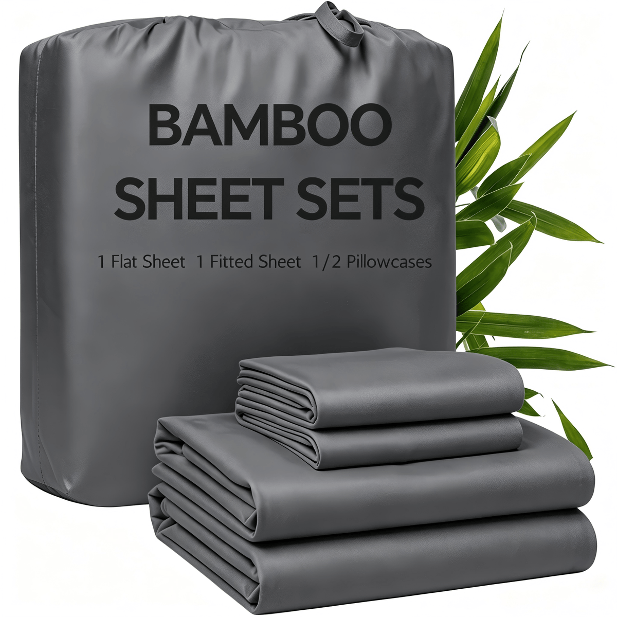 3/4pcs Bamboo Bed Sheet Set with Pillowcases, 16" Deep Pockets Soft Breathable Fitted Sheet, Queen King Size Bed Sheets, Bedroom Home Decor Bedding for Daily Use
