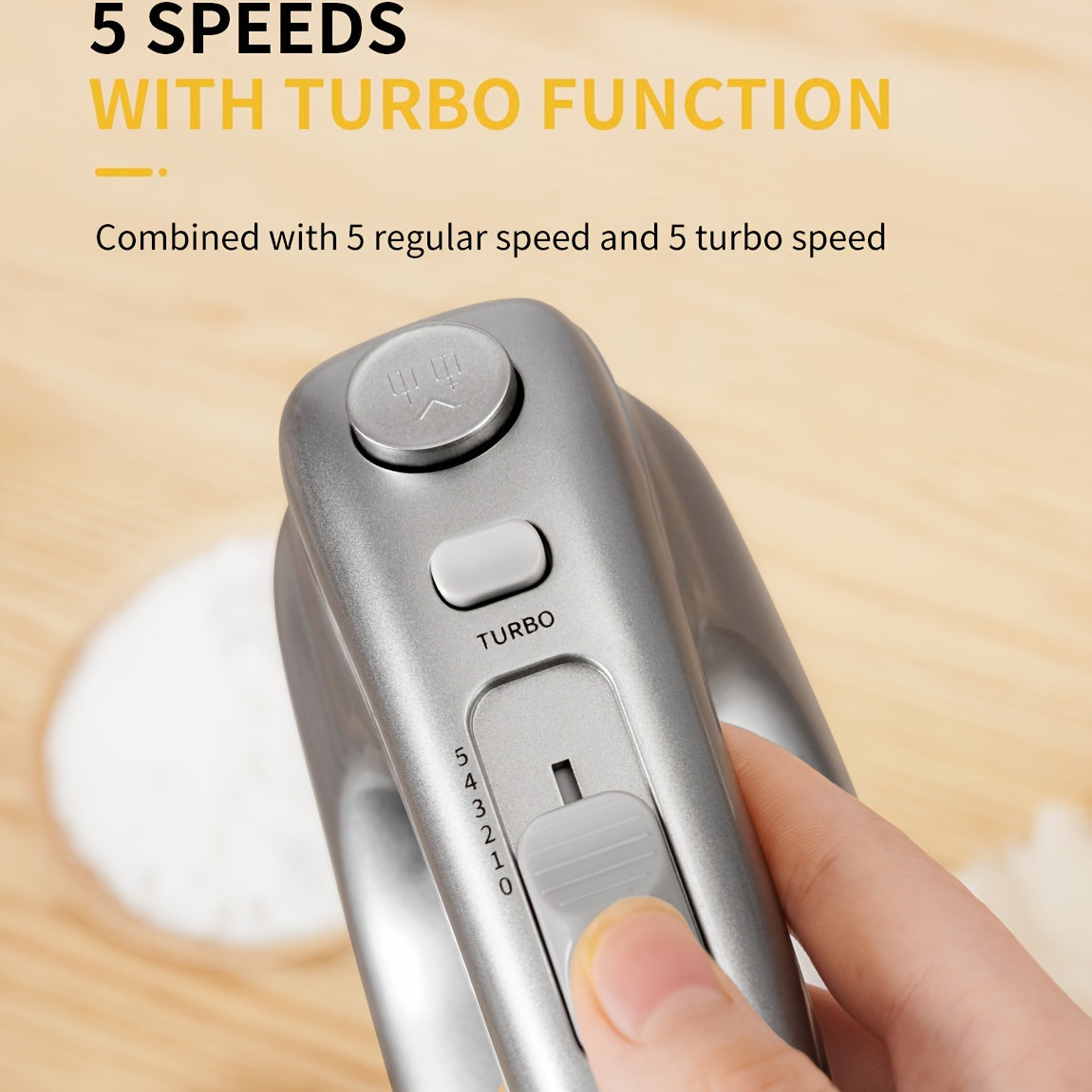 Hand Mixer, Handheld Mixer with Storage Case 5-Speed Plus Turbo Hand Mixer Electric with 5 Stainless Steel Attachments(2 Beaters, 2 Dough Hooks And 1 Whisk), Silver