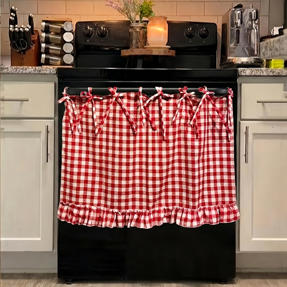 [Farmhouse Oven Skirt] Fall Autumn Farmhouse Oven Skirt Curtain, Handmade With Ruffled Edge & Tie Straps, Vintage Rustic Cottagecore Kitchen Decor, Country Style Appliance Dust Cover, Fits Ovens, Dishwashers & Washing Machines