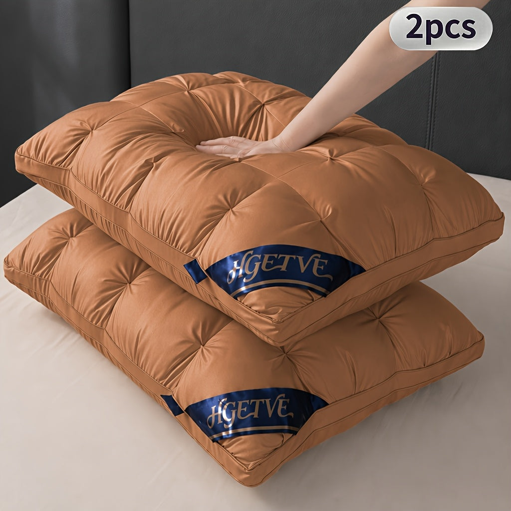 2pcs Hotel Quality Sleep Pillow, Deep Sleep Neck Pillow, Highly Elastic And Plump Pillow Core, Hypoallergenic And Skin-Friendly Pillowcase, Easy Clean, Soft And Breathable, Sleep-aiding Pillow, All-Season, Queen/King Size, Holiday Gift