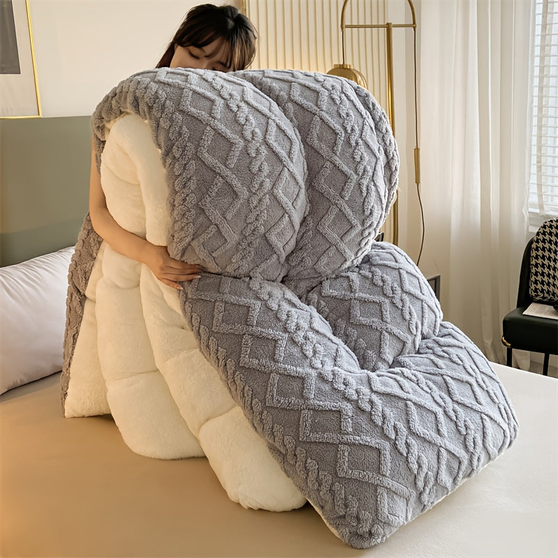 1pc Premium Plush Thick Blanket, Warm Winter And Autumn Comforter with Soft 100% Microfiber Fill, Light Beige-Friendly Polyester Fabric, Ideal for Bedrooms And Hotel Rooms (Excludes Pillowcase), Blanket, Fluffy Comforter, Blanket