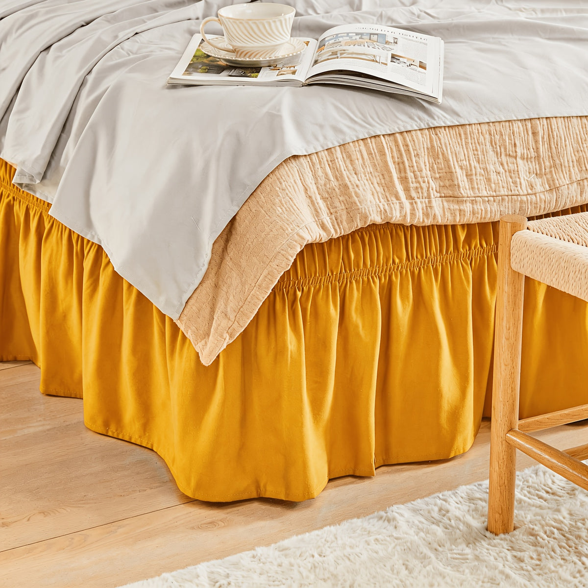 Wrap Around Dust Ruffle Bed Skirt - Fashionable & Long-lasting with Double Elastic Belts - Made for Various Size Beds with 15 Inch Tailored Drop - Easy Fit Adjustable Elastic Strap - Pleated Bedskirt with Brushed Fabric - Wrinkle Free, Machine Wash