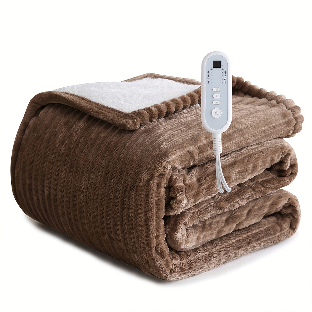 Extra Large Flannel And Electric Blanket with Time And Temperature Control, 10 Hour Auto-Off, 8 Temperature Levels, Queen/King Two Controllers, Throw/Twin/Full with 1 Controller, Machine Washable, PTC+NTC Overheat Protection