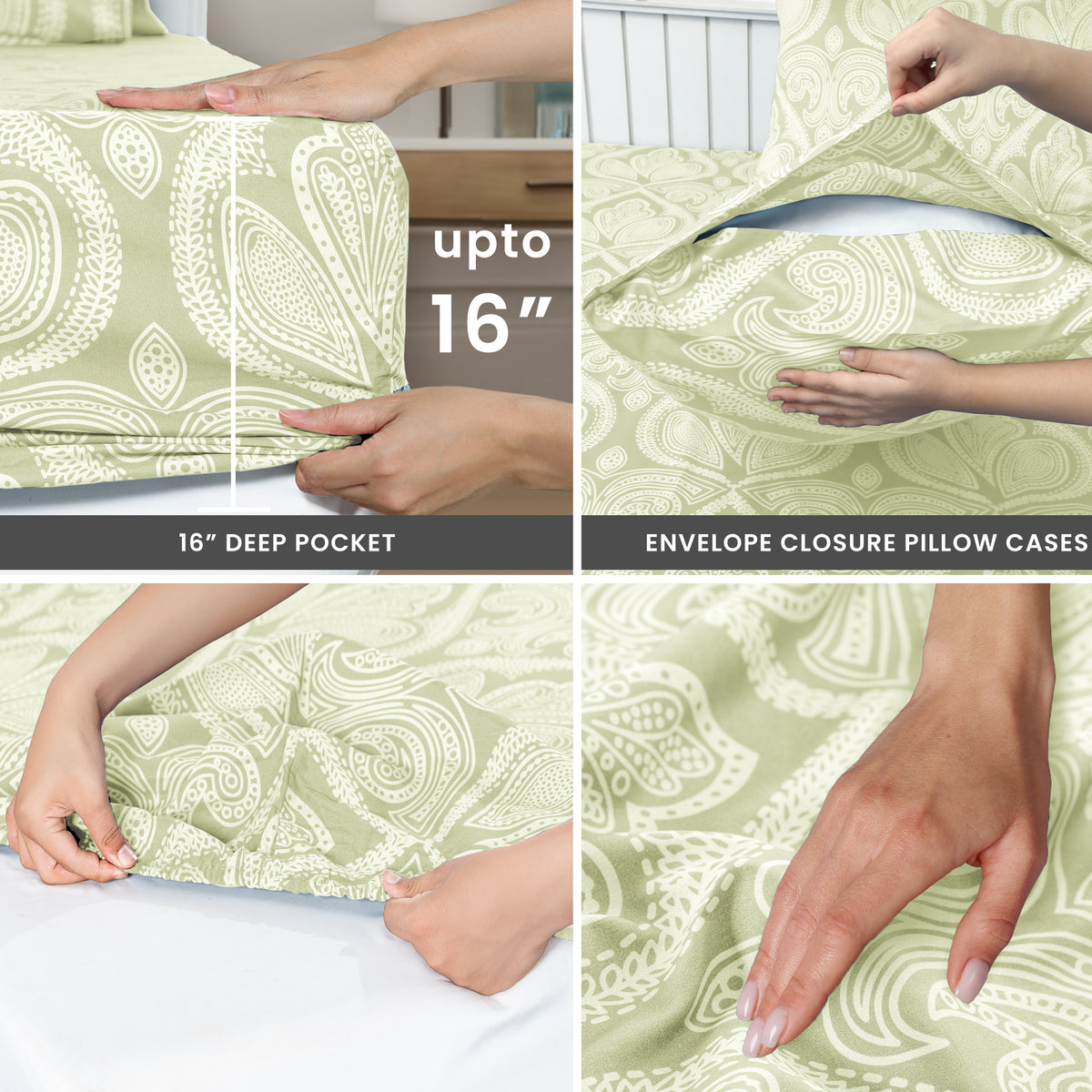 Paisley Bed Sheet Set, Soft Double Brushed Microfiber Bedding with 16-Inch Deep Pocket Fitted Sheet and Pillowcases in Six Sizes for Bedroom Comfort