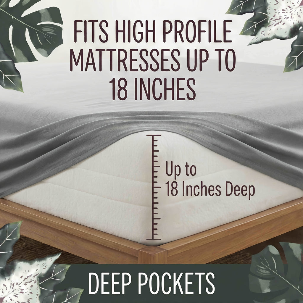 4-Piece Bamboo Fiber Bedding - Hypoallergenic and Temperature-Regulating, Suitable for All Seasons to Care for Deep Sleepers, Luxurious Bedding with Deep Pockets, Wrinkle-Resistant and No Ironing Needed, Great for Room and Bedroom Decor