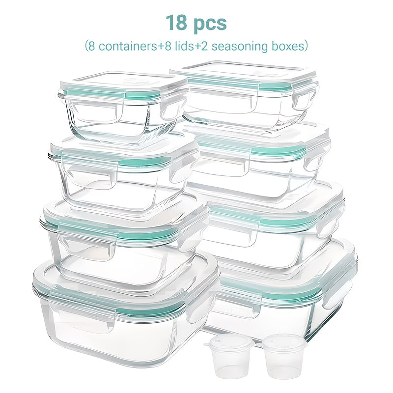 16pcs Sealed Glass Food Storage Containers, Lunch Box, Microwave, Oven - Great For Salads, Fruits, Vegetables And Sandwiches, Lunch Box | Sealed Storage | Durable Glass, Food Storage Containers (8 Lids + 8 Containers)