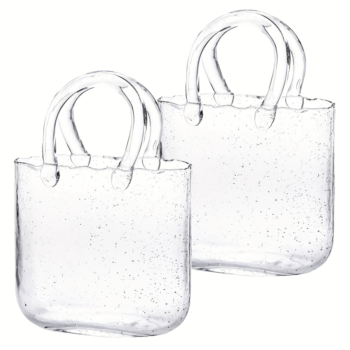 WHONLINE 1/2pcs Glass Purse Vase for Flowers, Glow-In-The-Dark Vase, Fish Bowl with Bubble, Clear Bag Vase with Handle And Bubbles, 7.7X3.9X10.4In, Unique Decorative Vases for Centerpieces Wedding Table Decorations, for Christmas